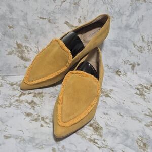 Donald Pliner Leather Loafers Shoes Size 7 Yellow Slip On Flats Frayed Point Toe